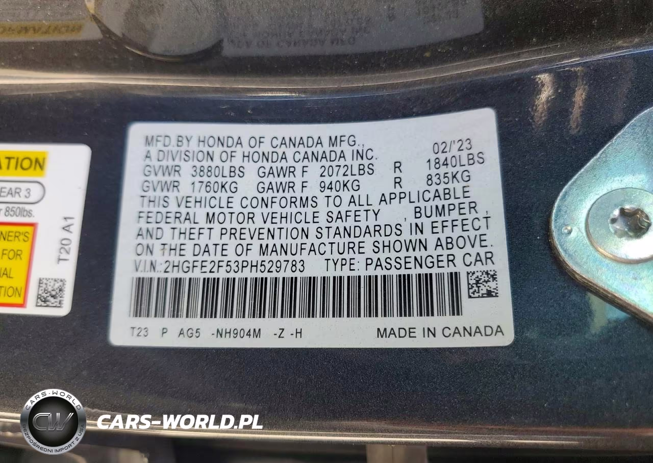 2023 Honda Civic Sport VIN:2HGFE2F53PH529783 - 13