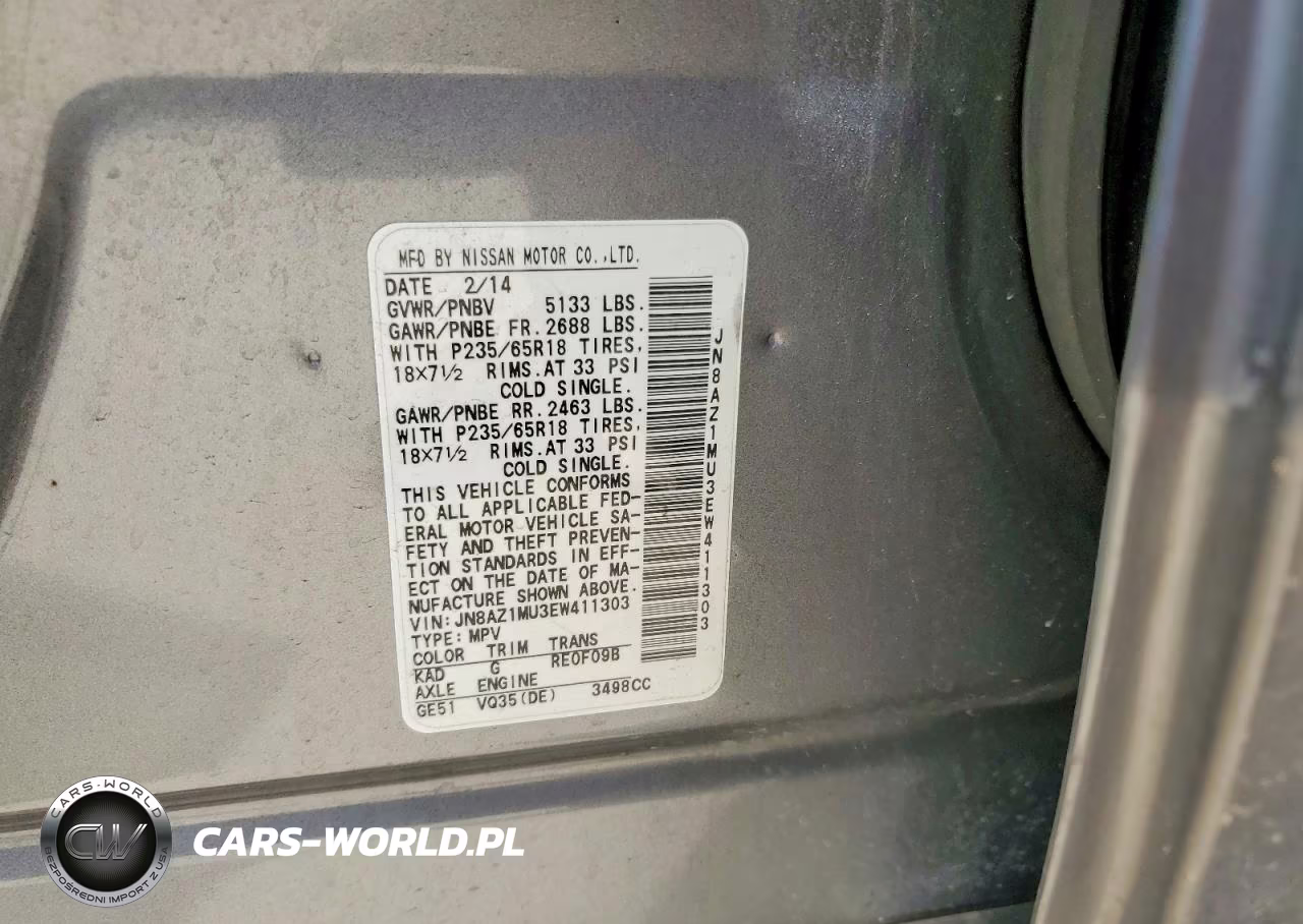 2014 Nissan Murano Sl VIN:JN8AZ1MU3EW411303 - 13