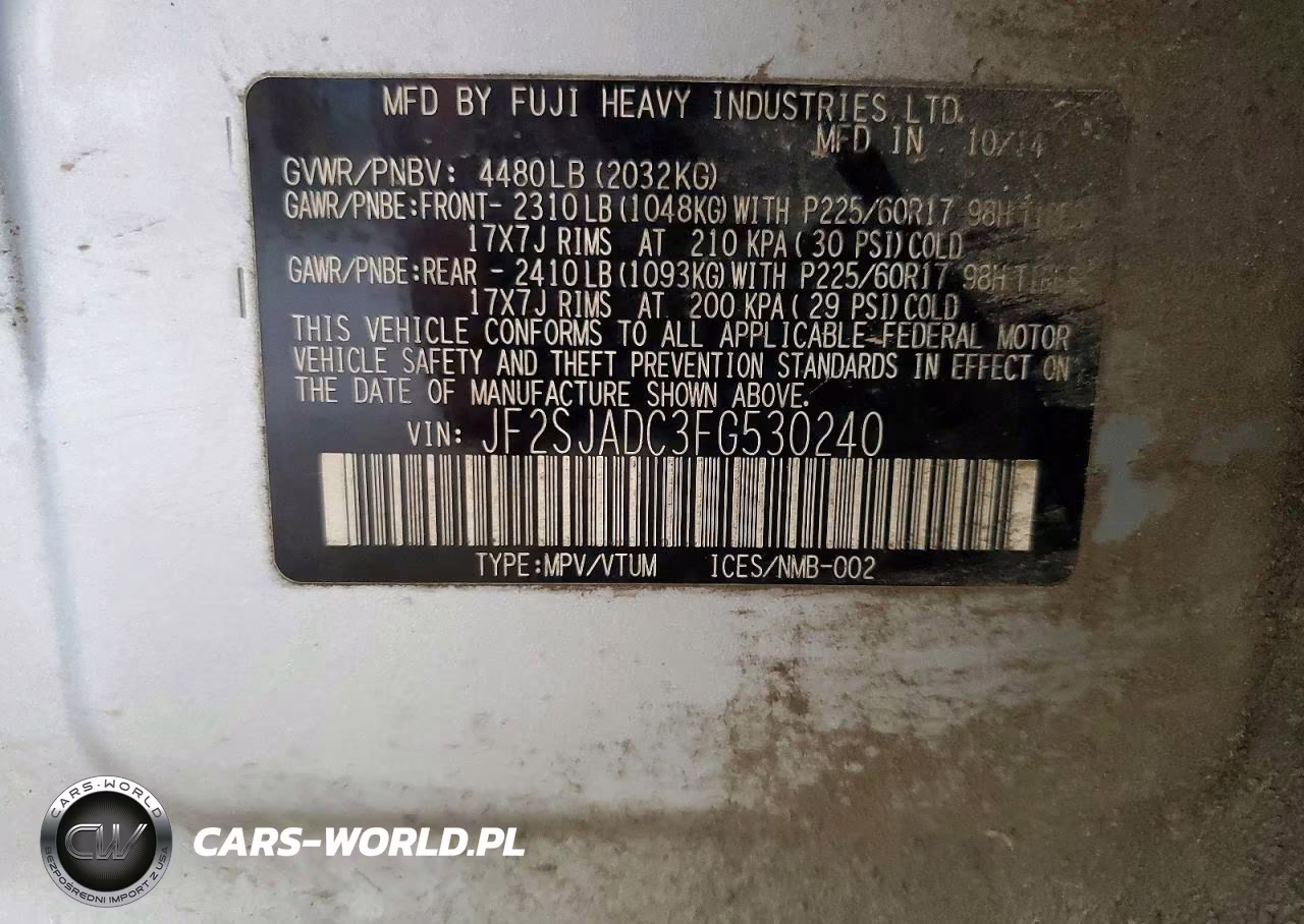 2015 Subaru Forester 2.5I Premium VIN:JF2SJADC3FG530240 - 14