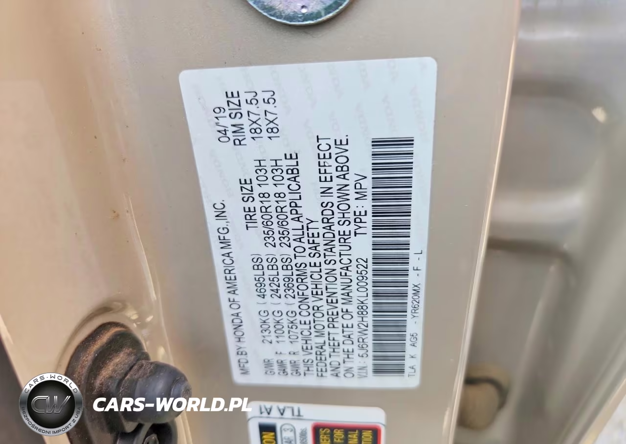 2019 Honda Cr-V Exl VIN:5J6RW2H88KL009522 - 12