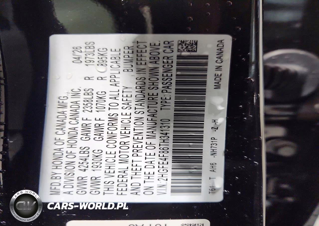 2026 Honda Civic Sport VIN:2HGFE4F86TH341310 - 12
