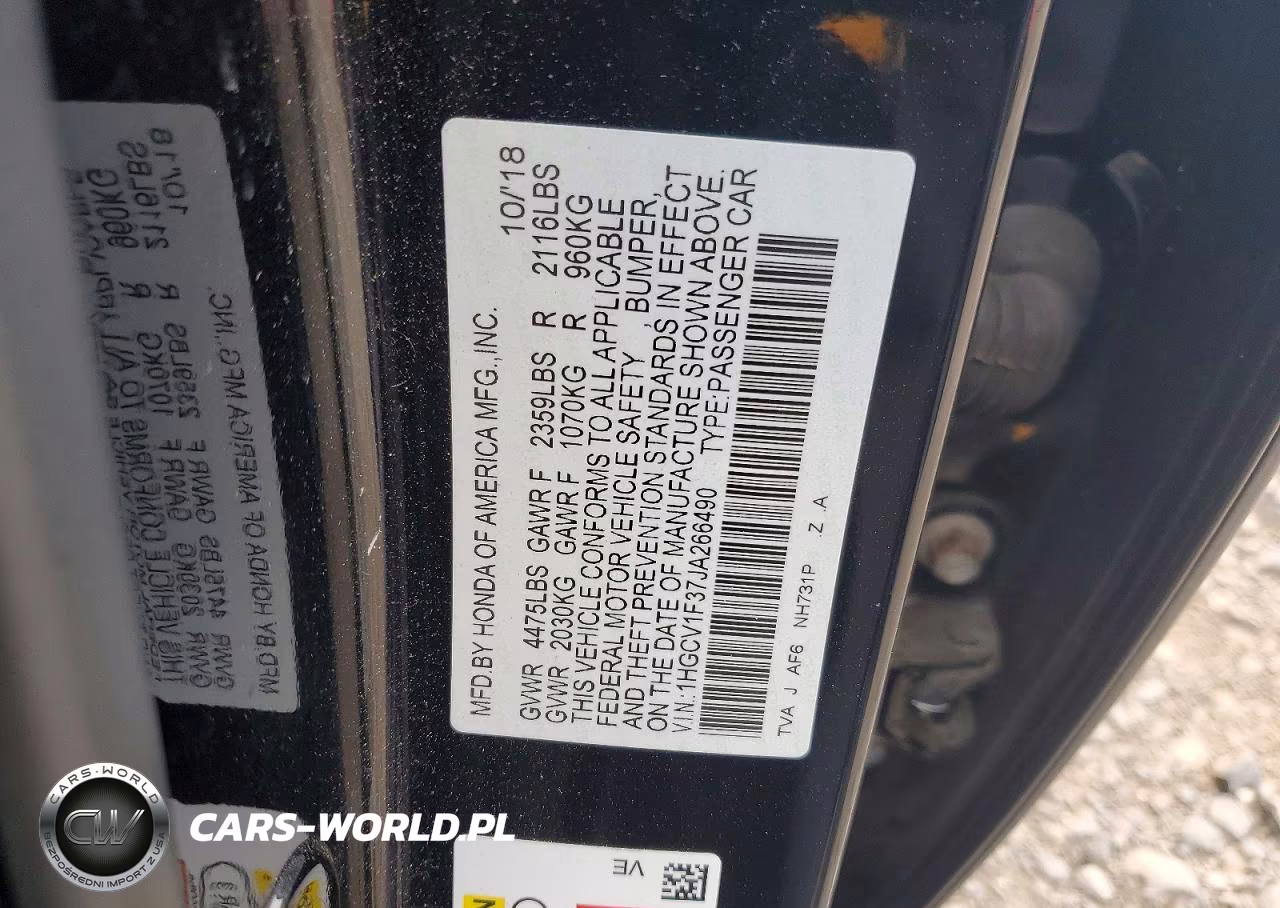 2018 Honda Accord Sport VIN:1HGCV1F37JA266490 - 12