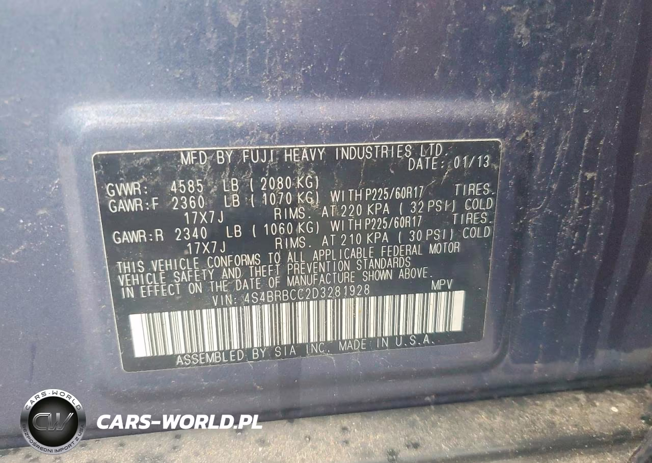 2013 Subaru Outback 2.5I Premium VIN:4S4BRBCC2D3281928 - 13