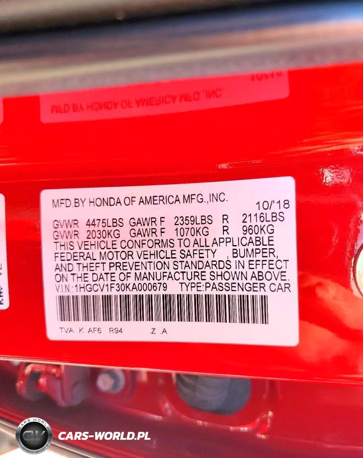 2019 Honda Accord Sport VIN:1HGCV1F30KA000679 - 12