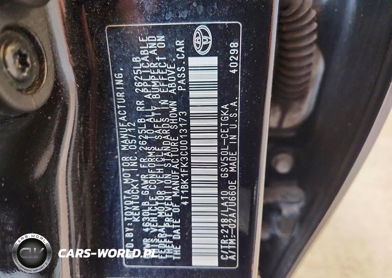 2012 Toyota Camry Xle V6 VIN:4T1BK1FK3CU013173 - 12