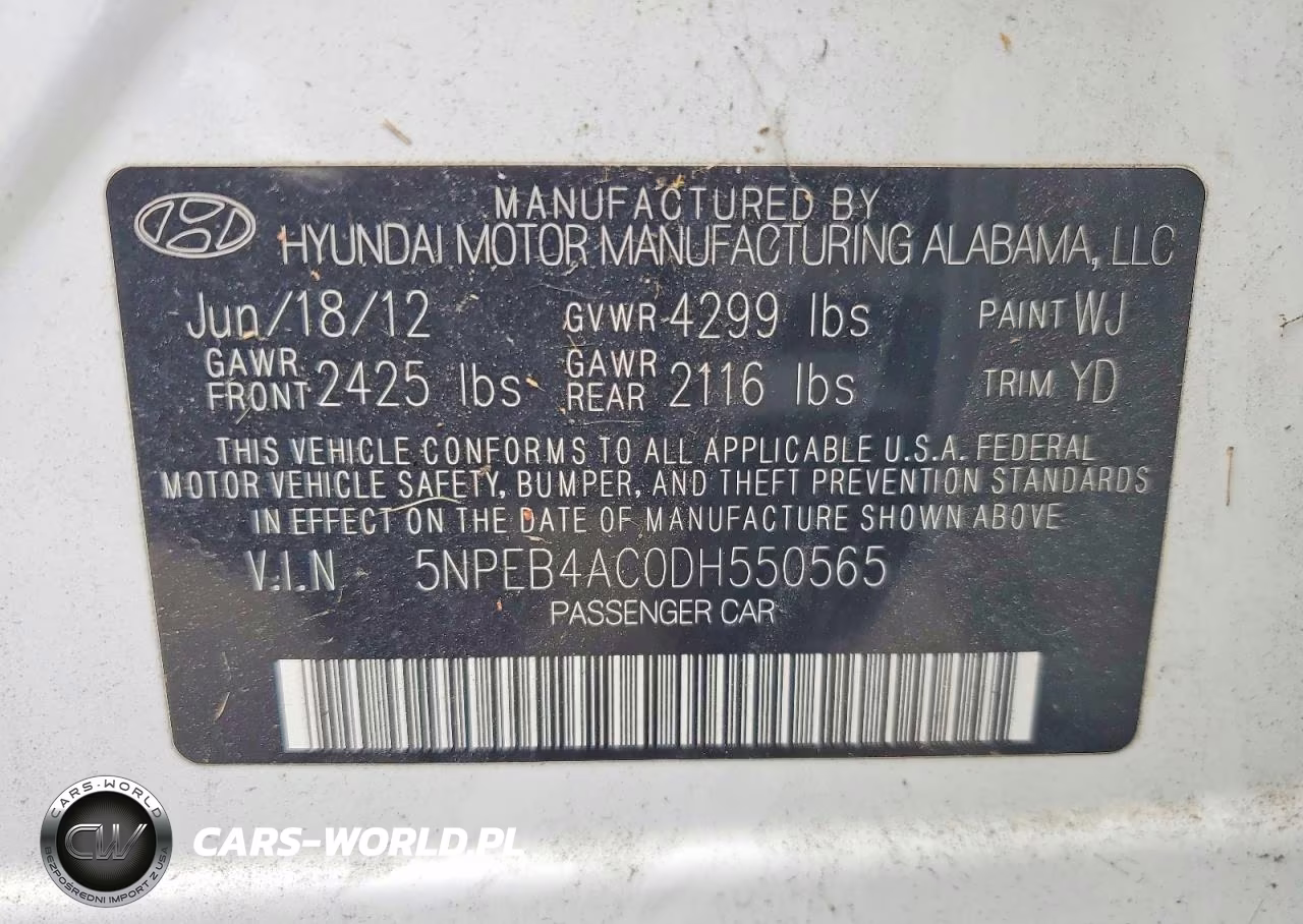 2013 Hyundai Sonata Gls VIN:5NPEB4AC0DH550565 - 12