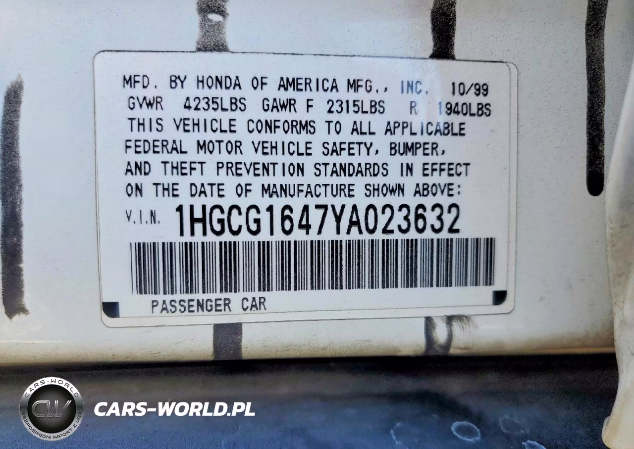2000 Honda Accord Lx VIN:1HGCG1647YA023632 - 13