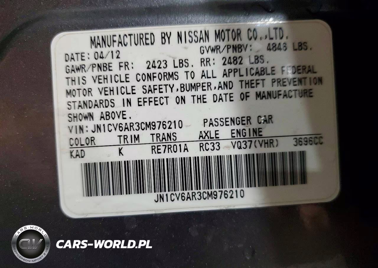 2012 Infiniti G37 Sedan X VIN:JN1CV6AR3CM976210 - 12