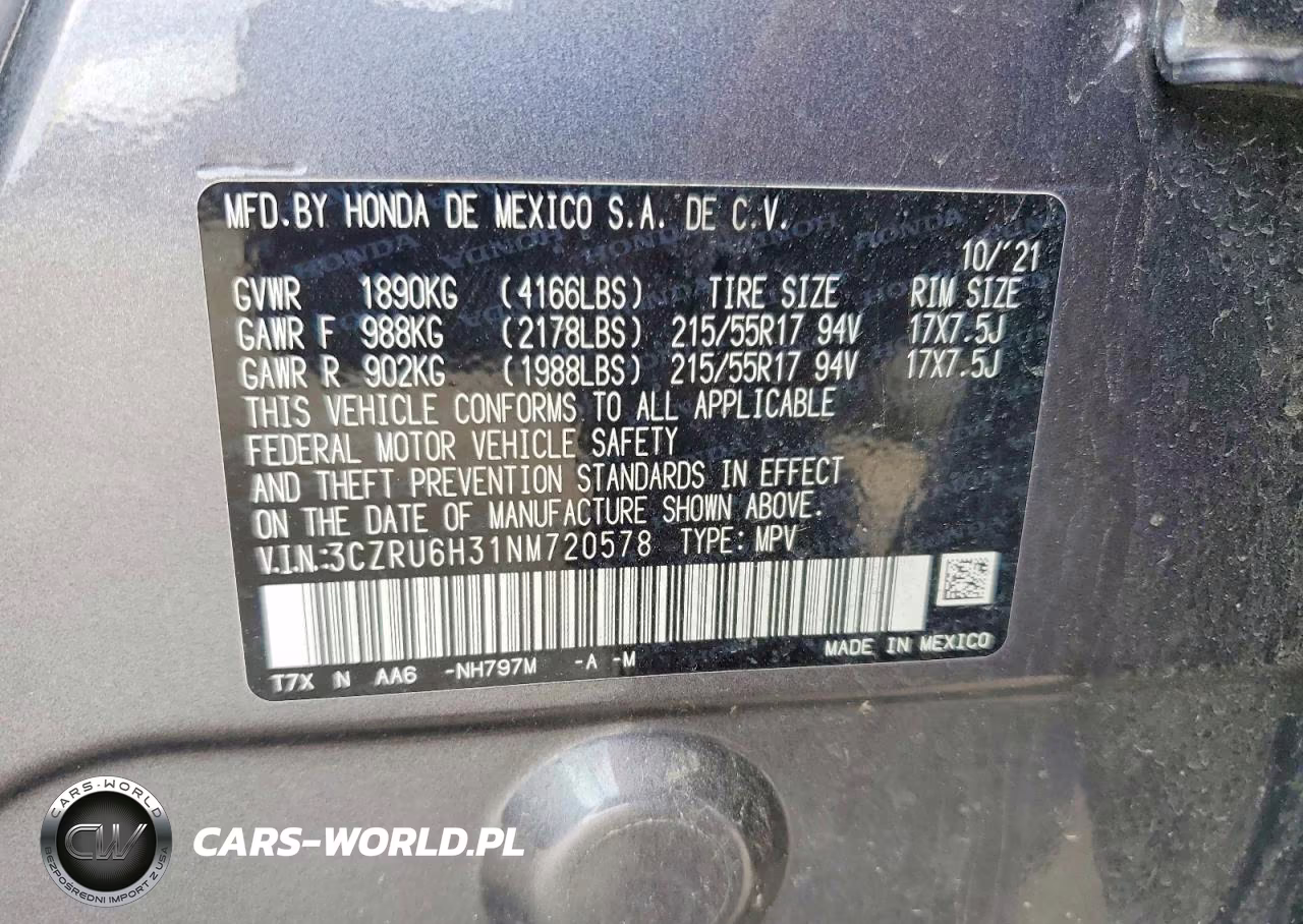 2022 Honda Hr-V Lx VIN:3CZRU6H31NM720578 - 13
