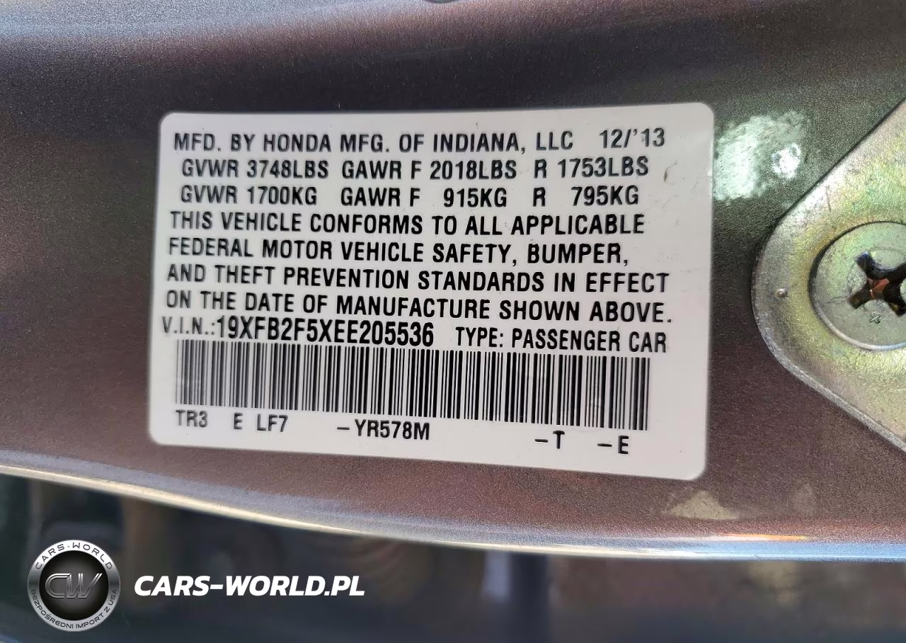 2014 Honda Civic Lx VIN:19XFB2F5XEE205536 - 12