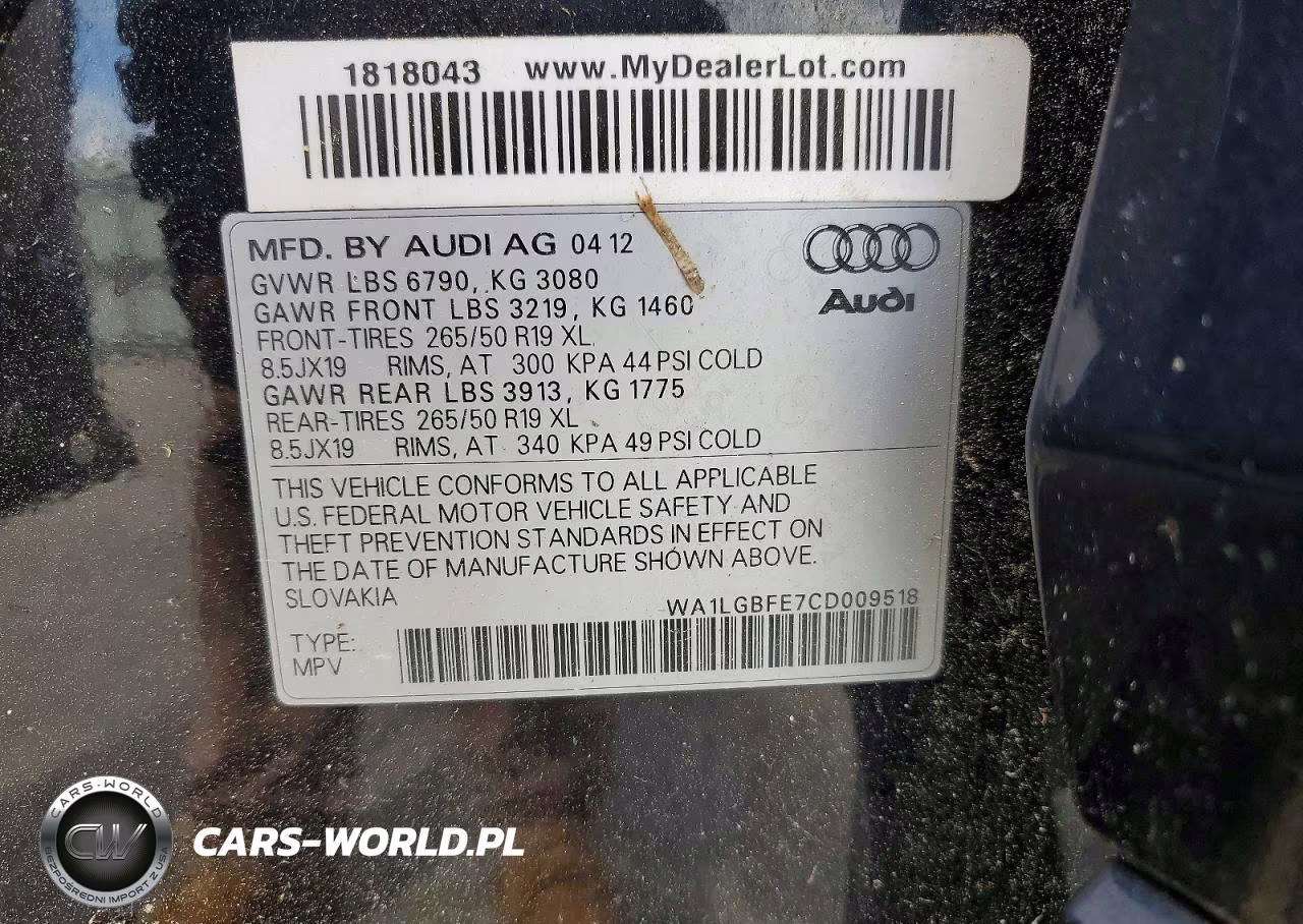 2012 Audi Q7 Premium Plus VIN:WA1LGBFE7CD009518 - 13