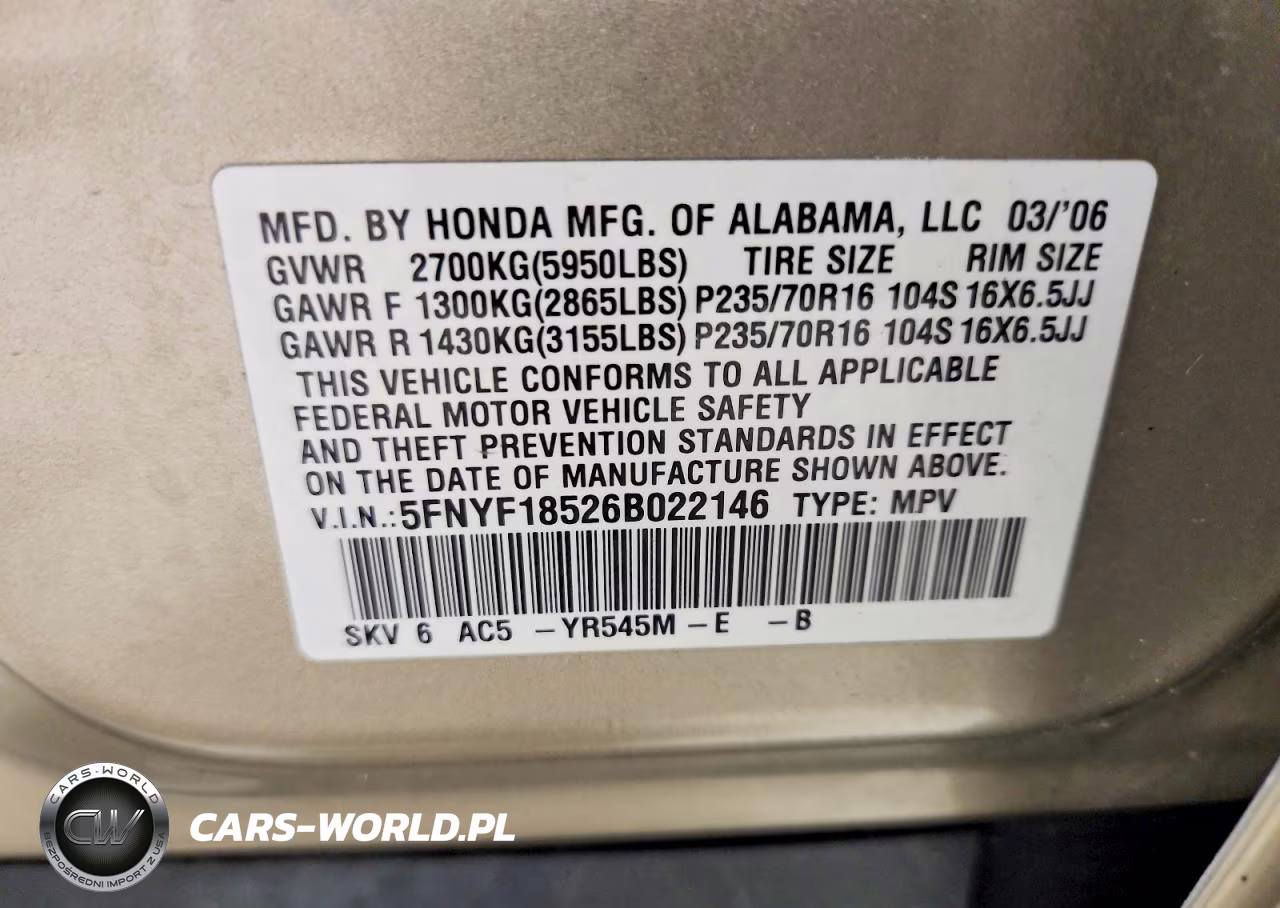 2006 Honda Pilot 4D 4Wd VIN:5FNYF18526B022146 - 13