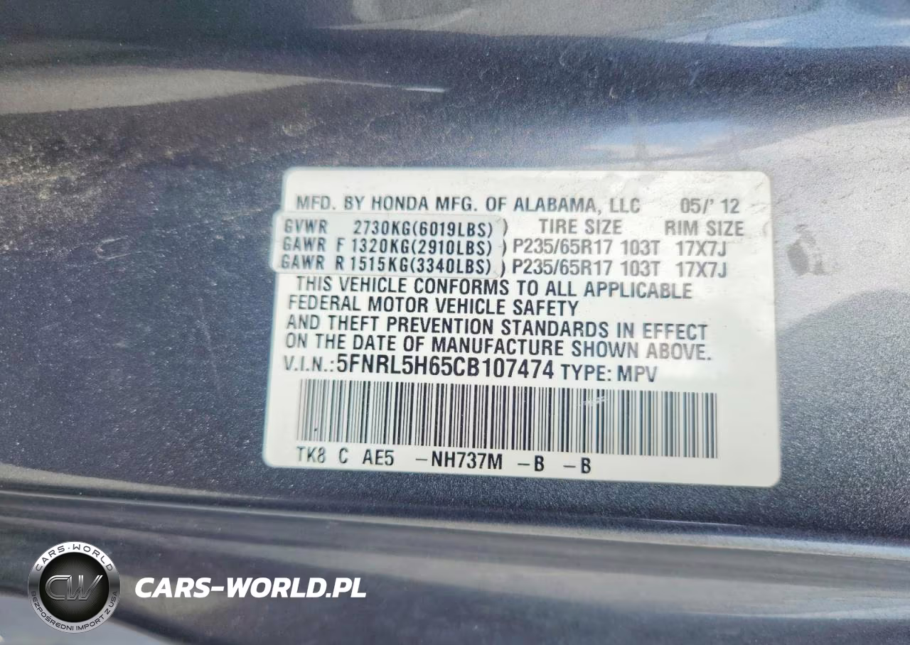 2012 Honda Odyssey Exl VIN:5FNRL5H65CB107474 - 12