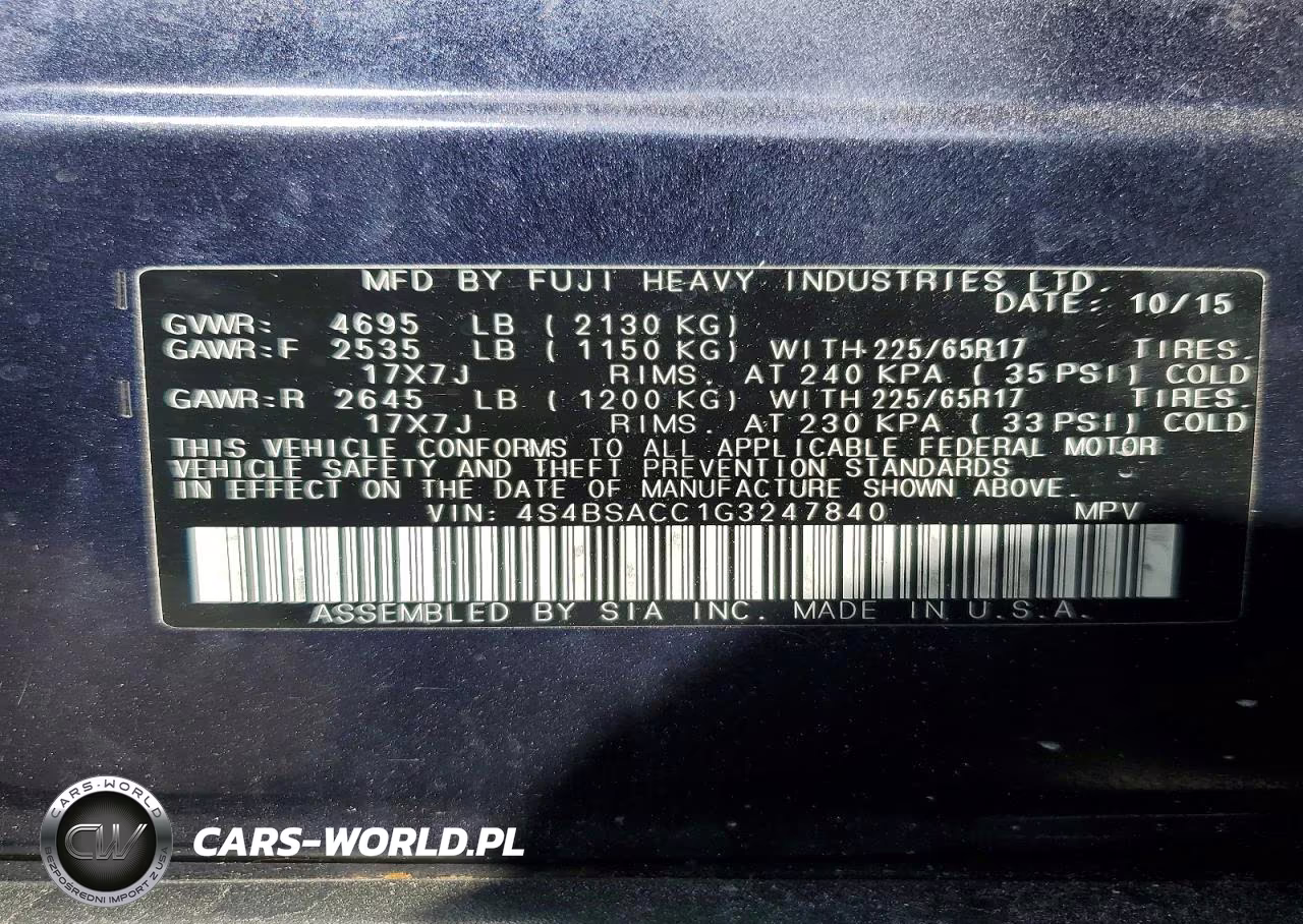 2016 Subaru Outback 2.5I Premium VIN:4S4BSACC1G3247840 - 12