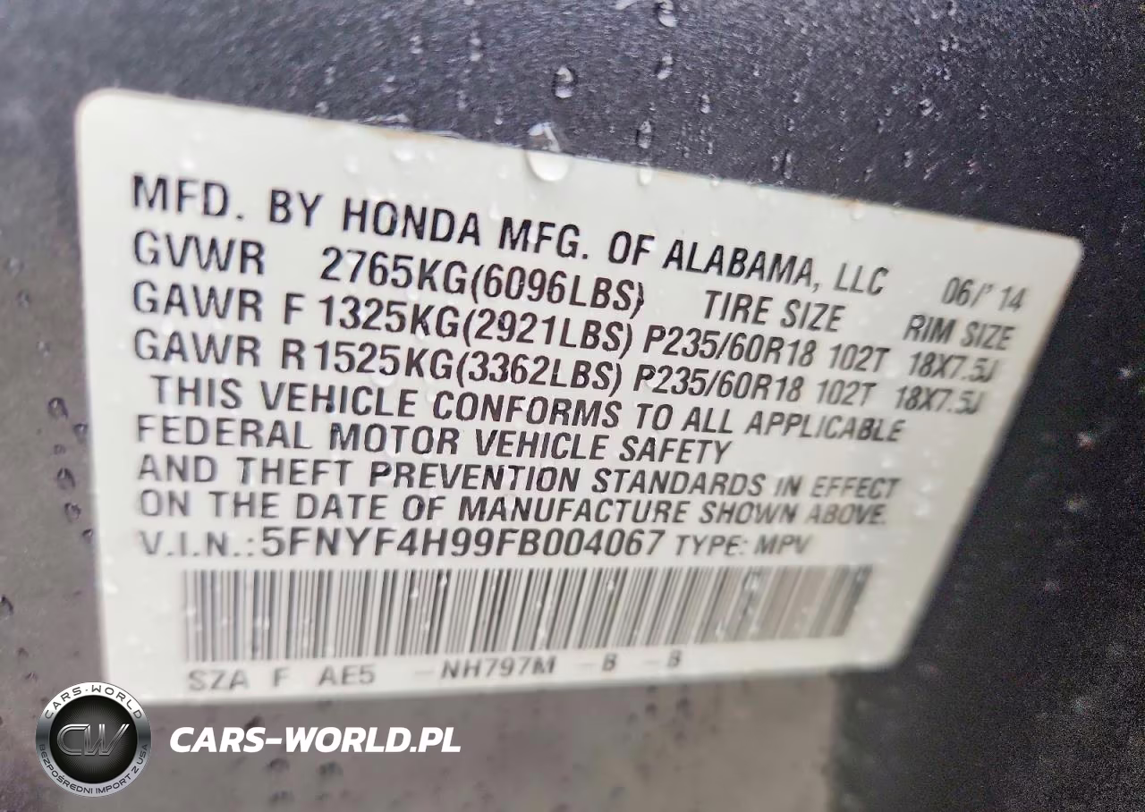 2015 Honda Pilot Touring VIN:5FNYF4H99FB004067 - 13