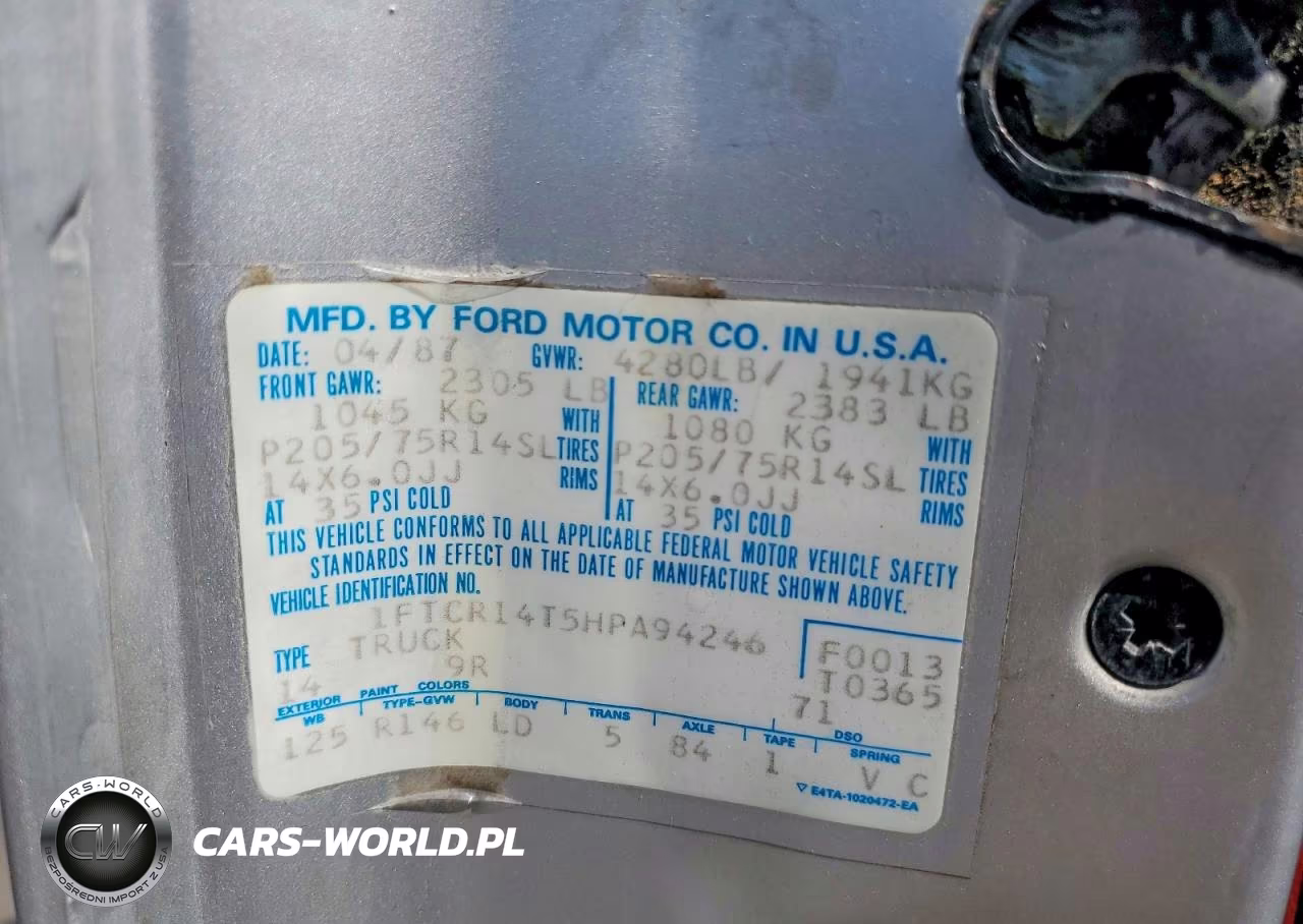 1987 Ford Ranger Super Cab VIN:1FTCR14T5HPA94246 - 12