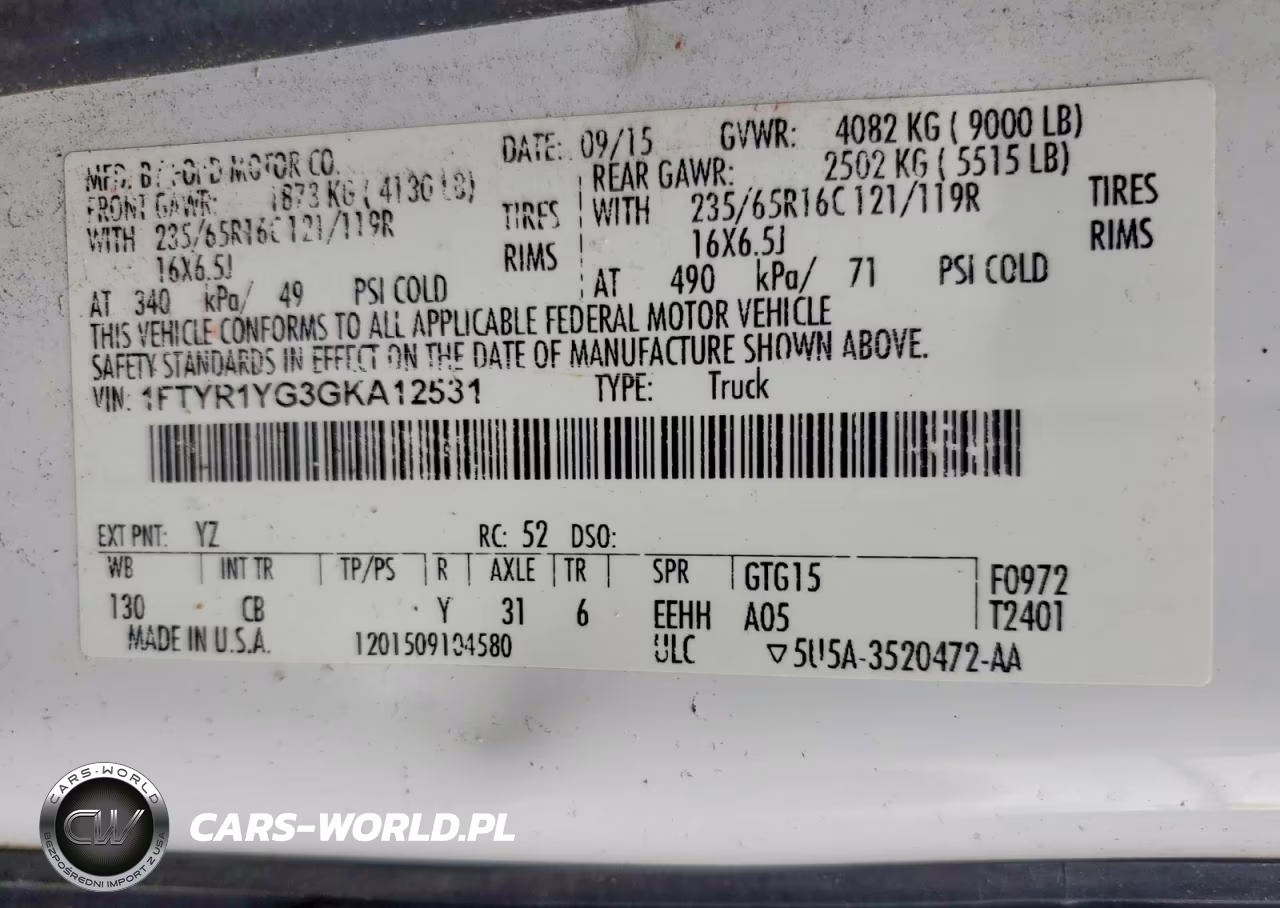 2016 Ford Transit T-250 VIN:1FTYR1YG3GKA12531 - 13