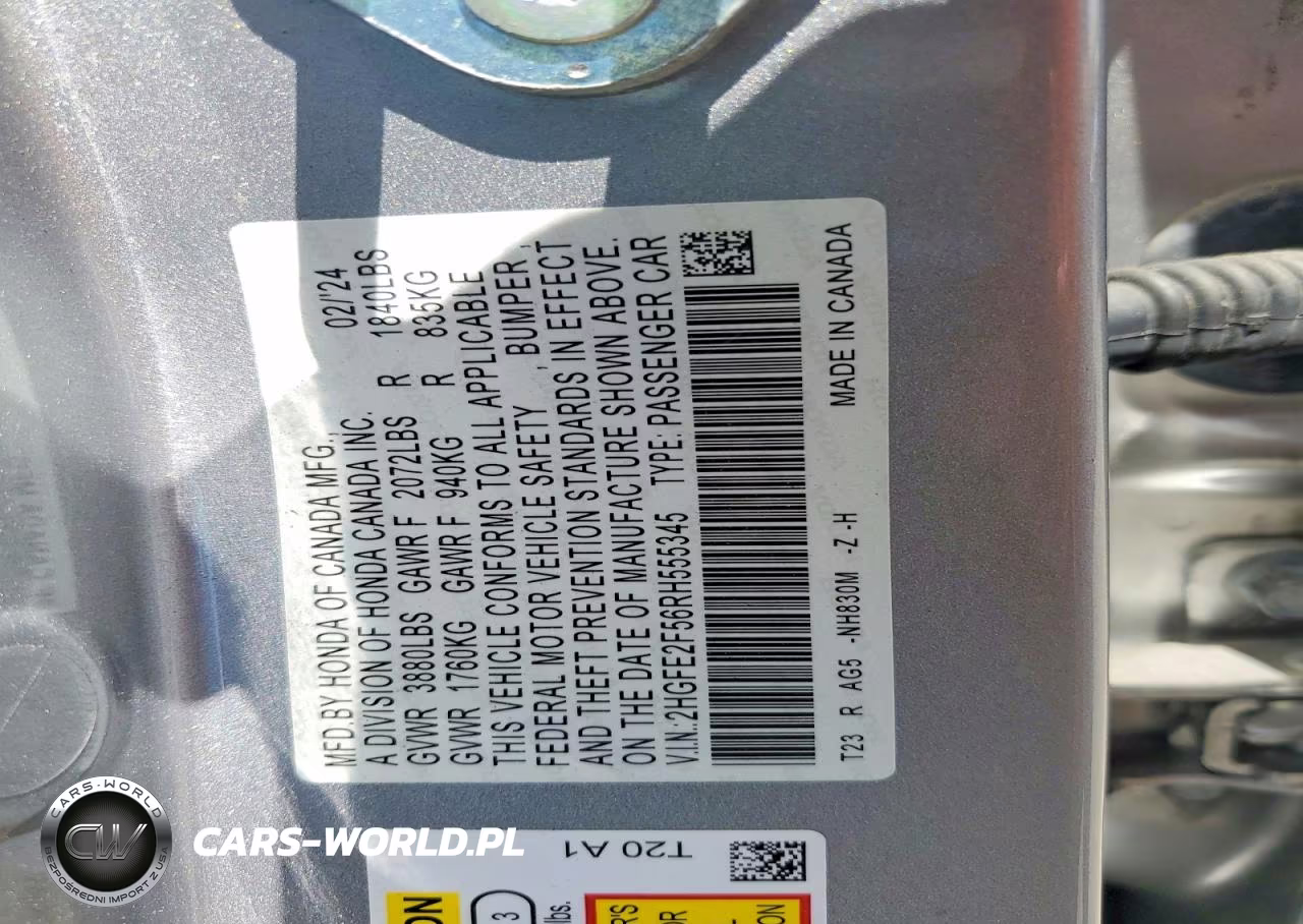 2024 Honda Civic Sport VIN:2HGFE2F56RH555345 - 13