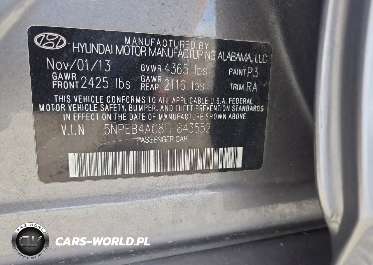 2014 Hyundai Sonata Gls VIN:5NPEB4AC8EH843552 - 12