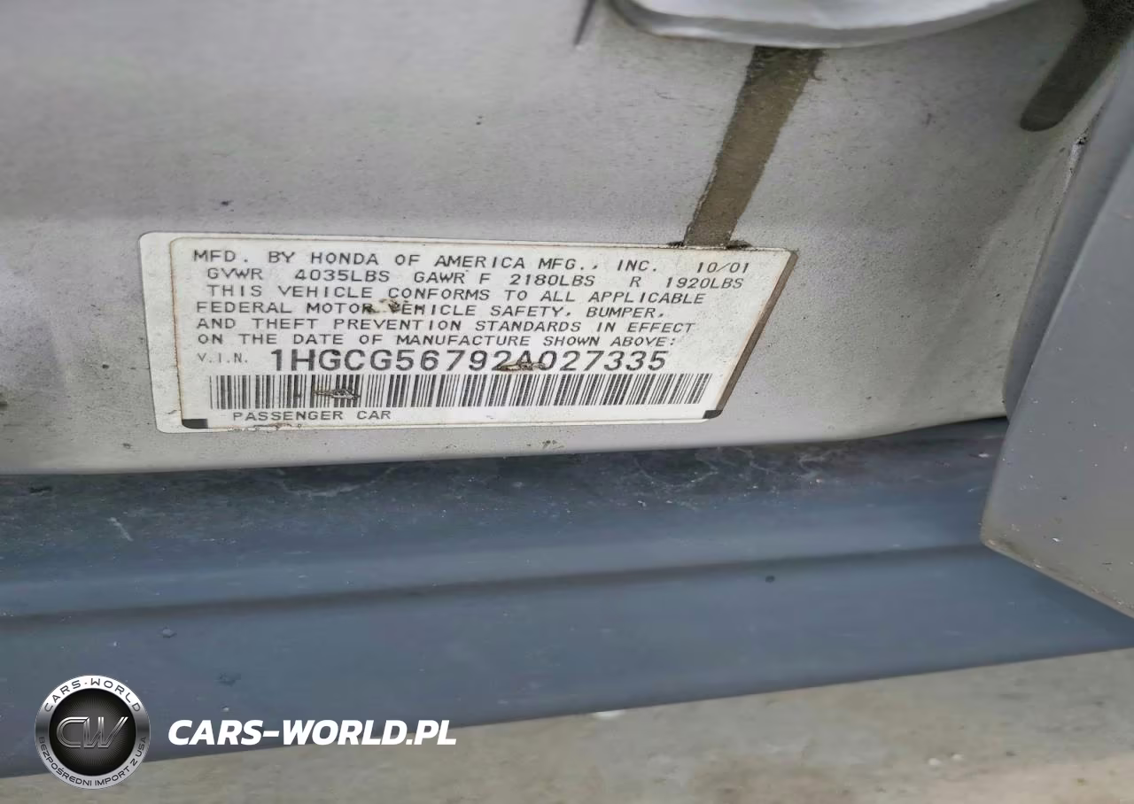 2002 Honda Accord Se VIN:1HGCG56792A027335 - 12