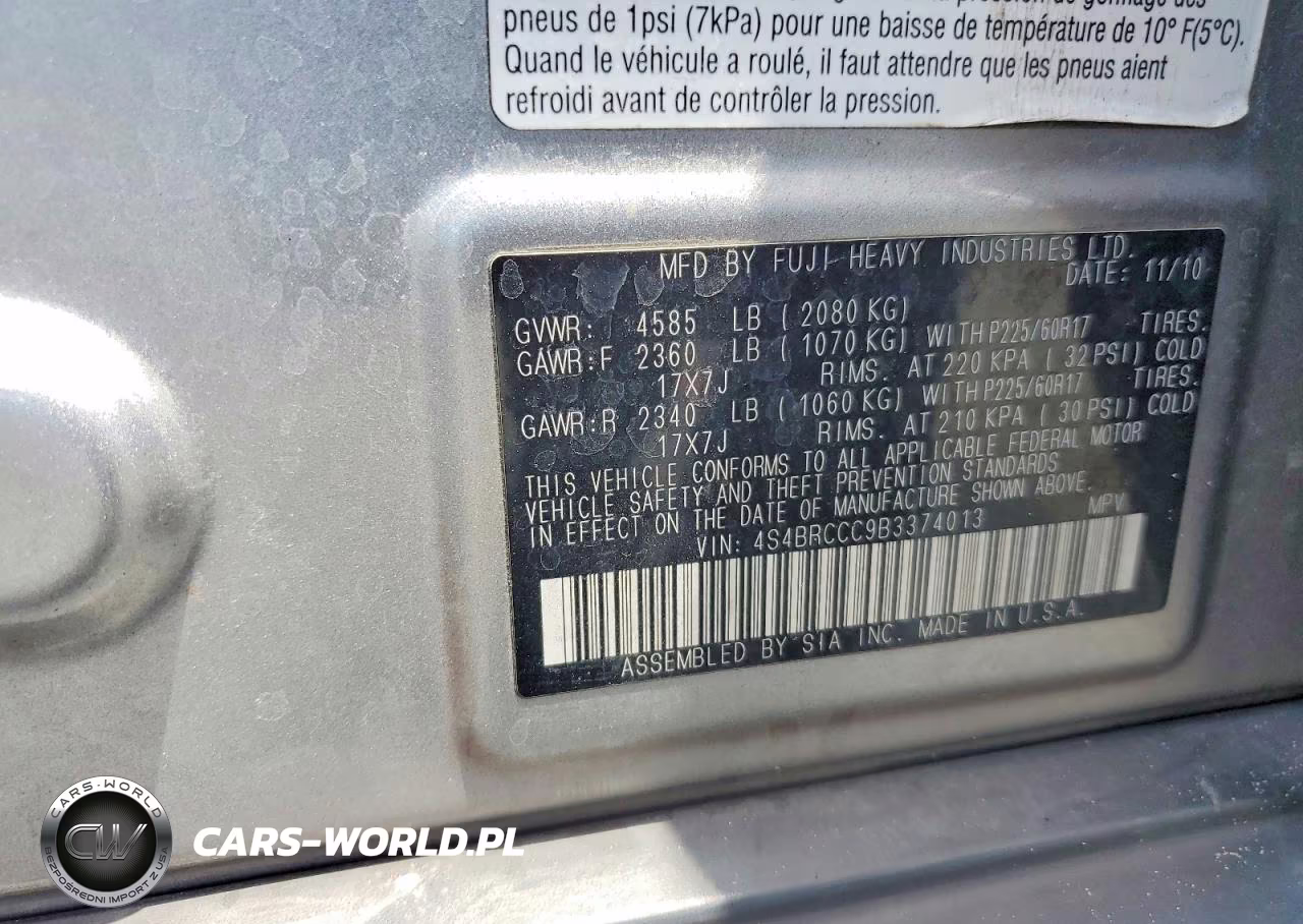 2011 Subaru Outback 2.5I Premium VIN:4S4BRCCC9B3374013 - 13