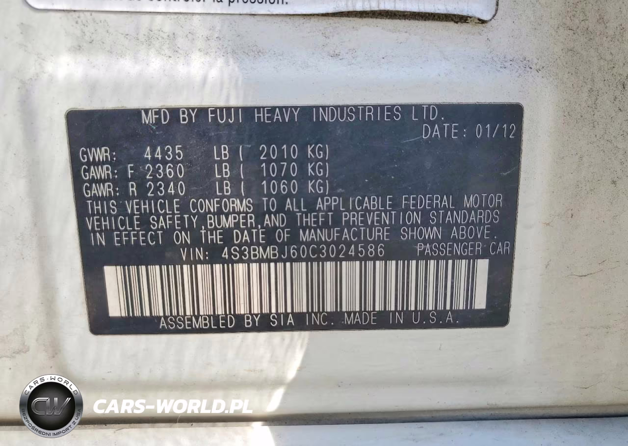 2012 Subaru Legacy 2.5I Limited VIN:4S3BMBJ60C3024586 - 13
