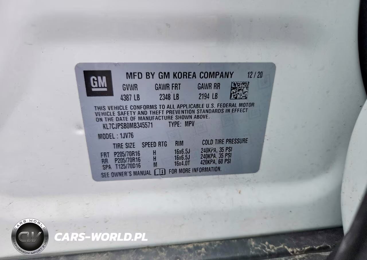2021 Chevrolet Trax 1Lt VIN:KL7CJPSB0MB345571 - 12