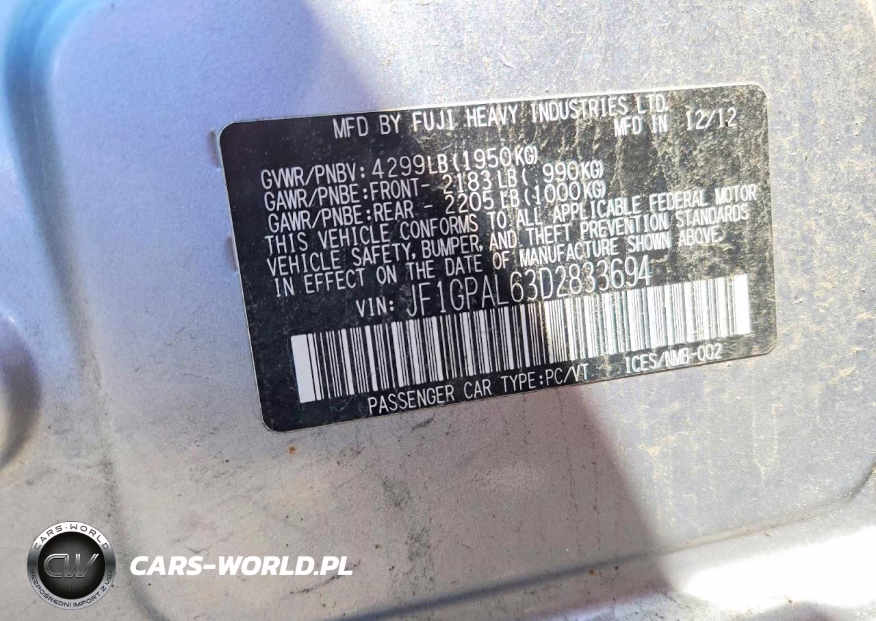 2013 Subaru Impreza Sport Premium VIN:JF1GPAL63D2833694 - 12
