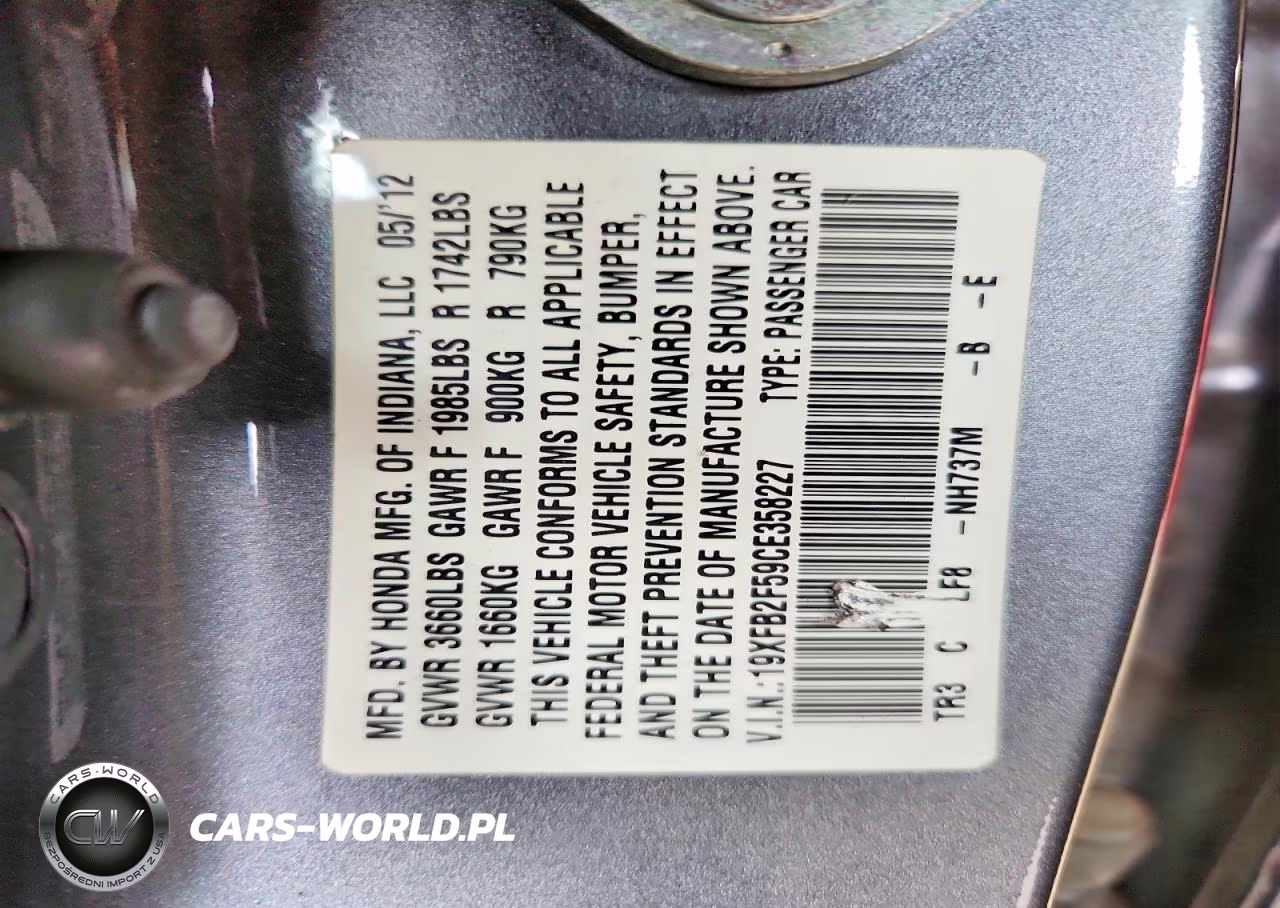2012 Honda Civic Lx VIN:19XFB2F59CE358227 - 12