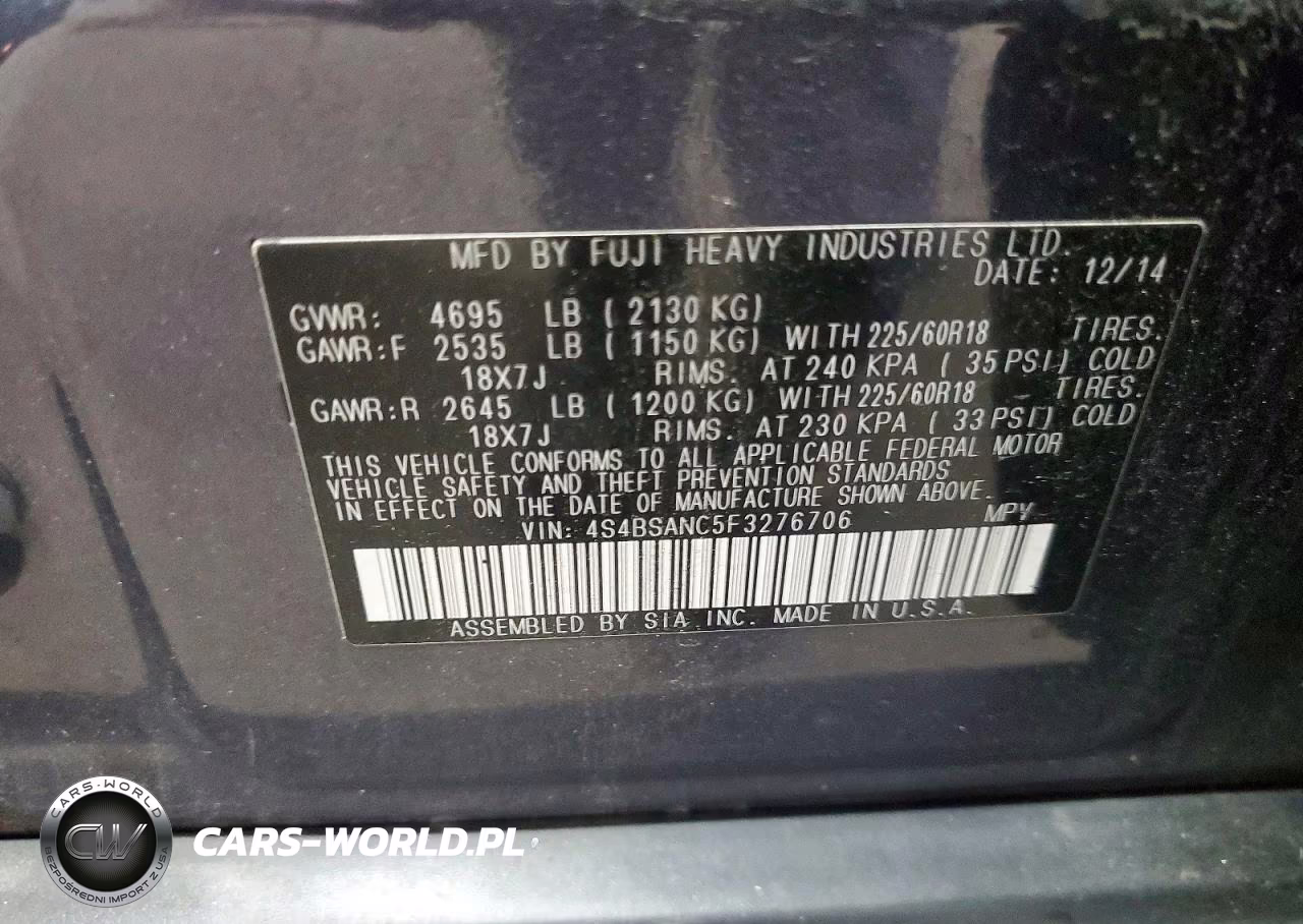 2015 Subaru Outback 2.5I Limited VIN:4S4BSANC5F3276706 - 13