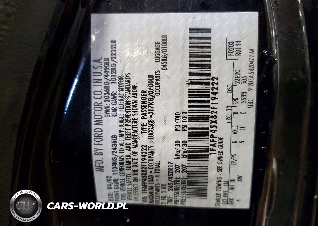 2002 Ford Mustang Gt VIN:1FAFP45X82F194222 - 12