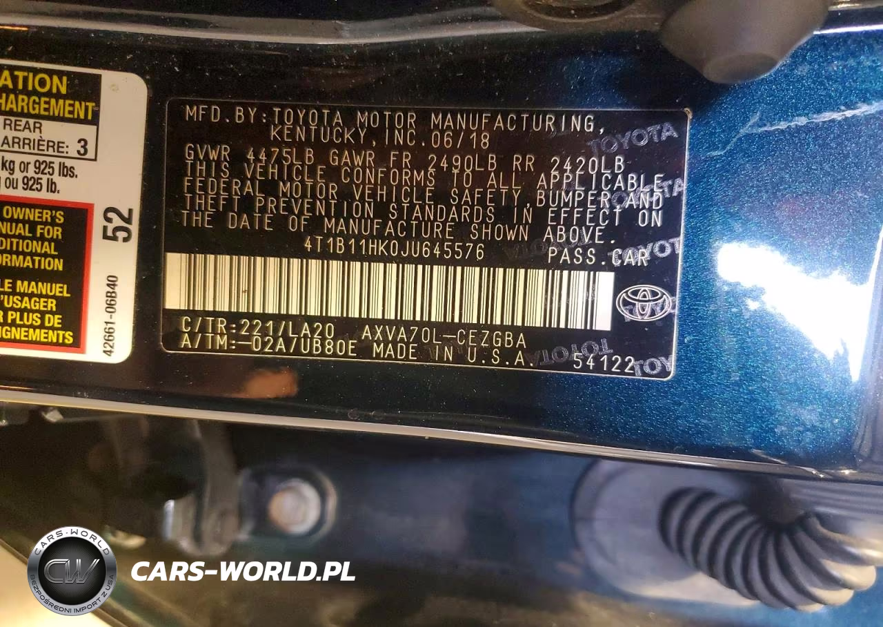 2018 Toyota Camry Xle VIN:4T1B11HK0JU645576 - 12