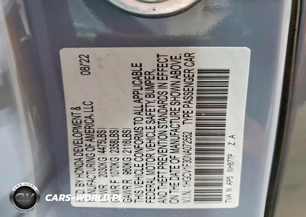 2022 Honda Accord Sport VIN:1HGCV1F30NA072552 - 13