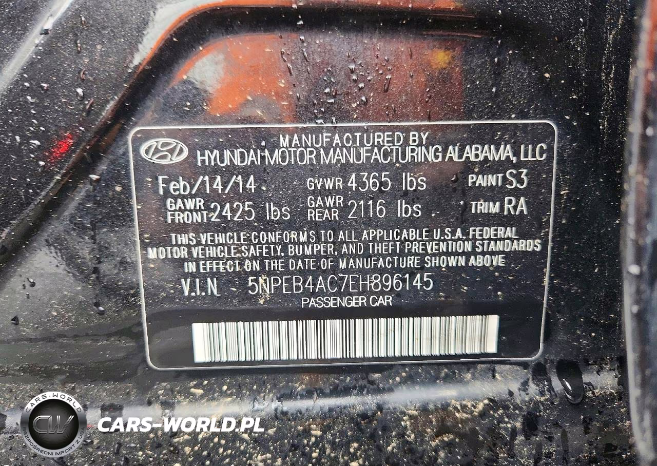 2014 Hyundai Sonata Gls VIN:5NPEB4AC7EH896145 - 12