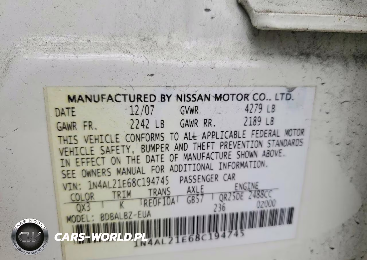 2008 Nissan Altima 2.5 VIN:1N4AL21E68C194745 - 13