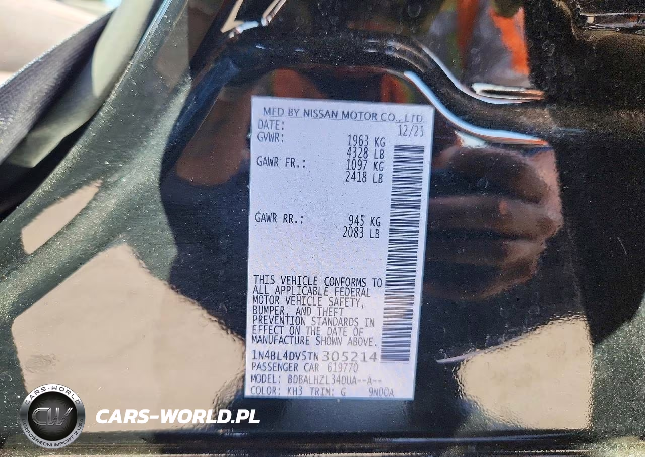 2026 Nissan Altima Sv VIN:1N4BL4DV5TN305214 - 13