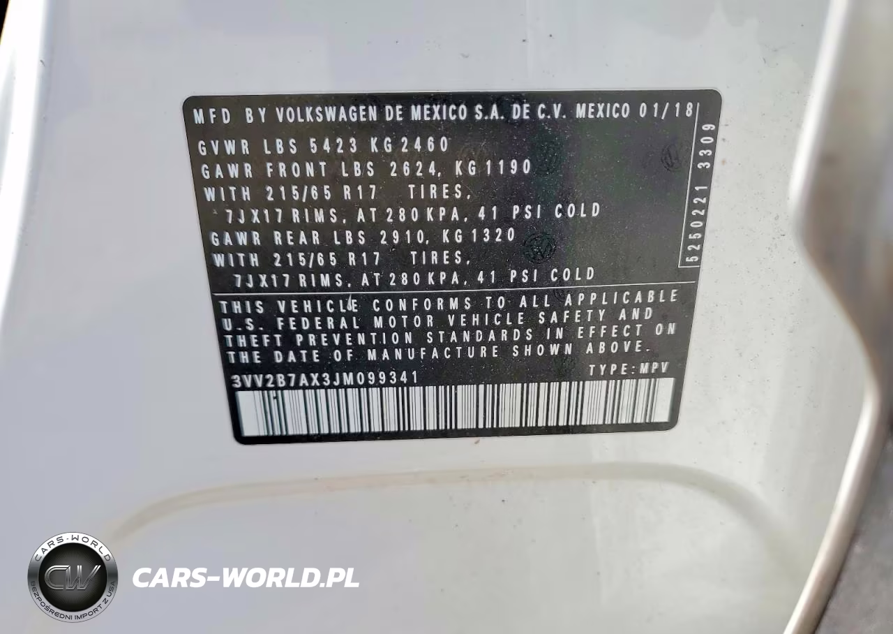 2018 Volkswagen Tiguan Se VIN:3VV2B7AX3JM099341 - 13