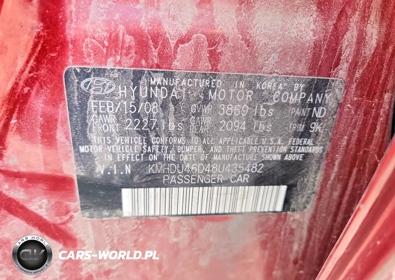 2008 Hyundai Elantra Gls VIN:KMHDU46D48U435482 - 12