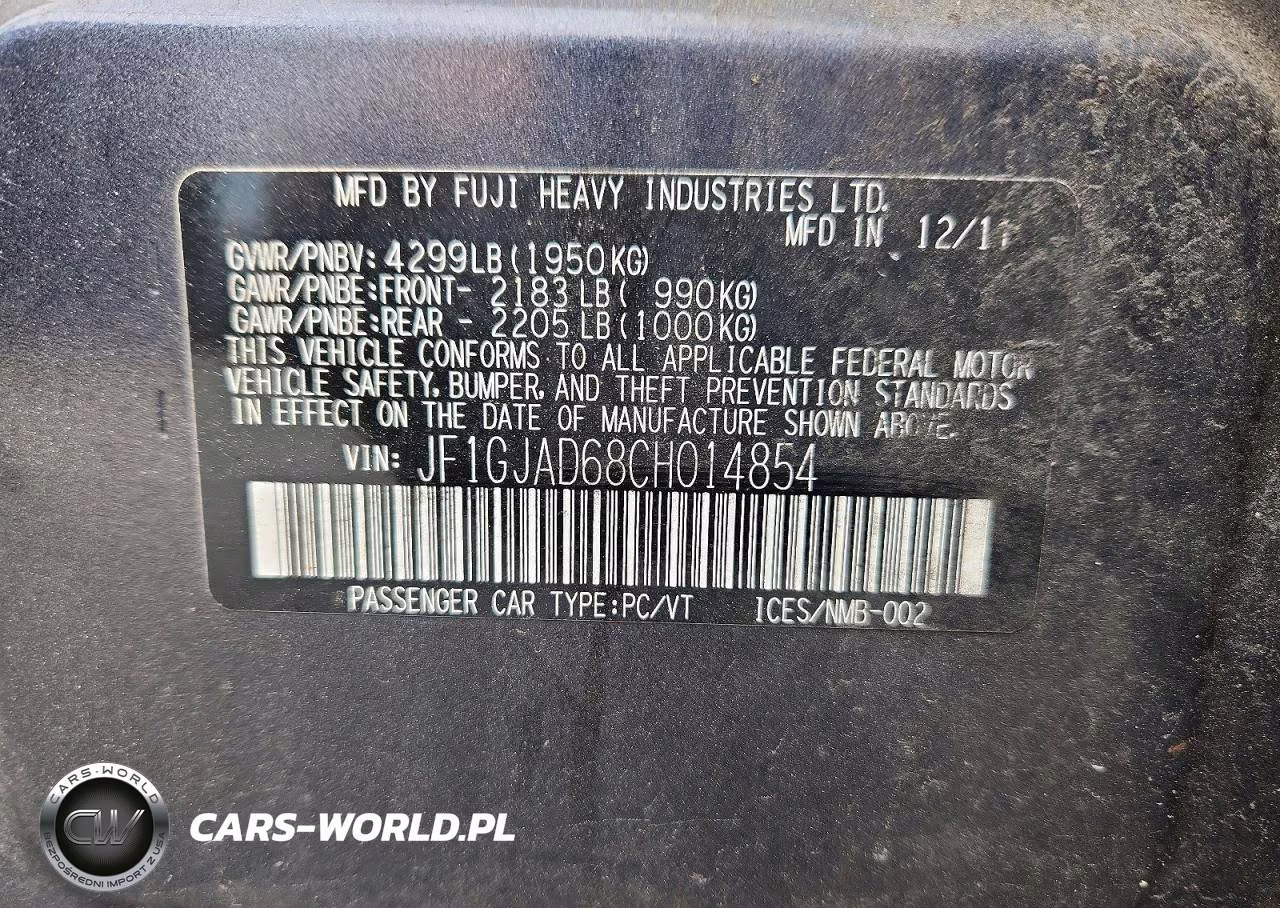2012 Subaru Impreza Premium VIN:JF1GJAD68CH014854 - 12