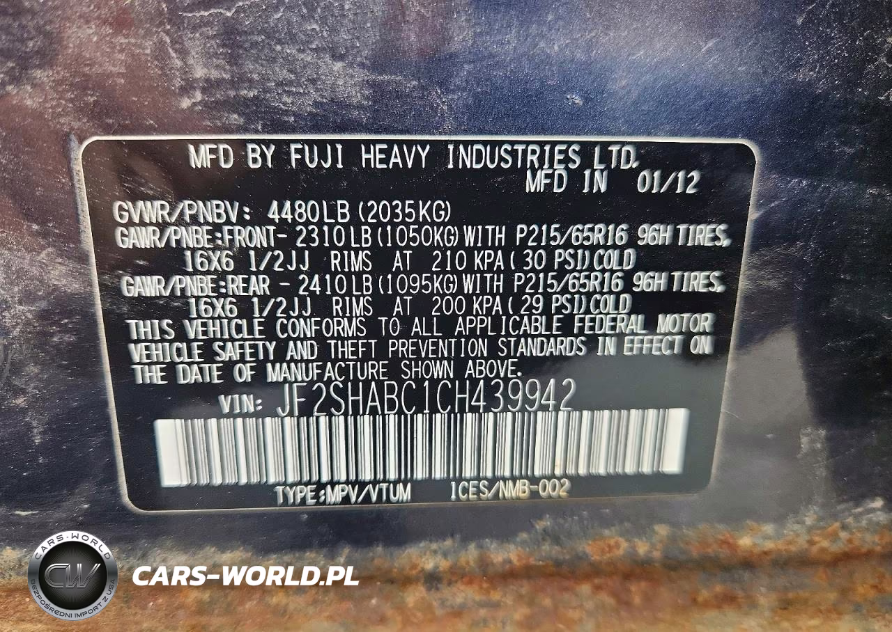 2012 Subaru Forester 2.5X VIN:JF2SHABC1CH439942 - 12