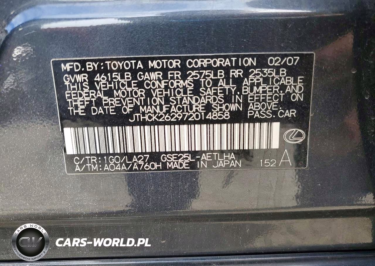 2007 Lexus Is 250 VIN:JTHCK262972014858 - 12