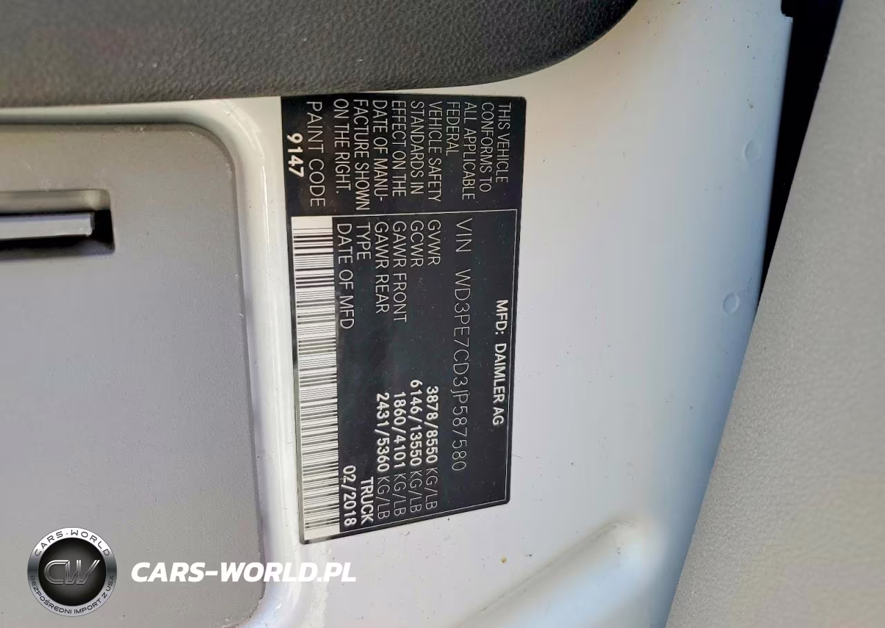 2018 Mercedes-Benz Sprinter 2500 VIN:WD3PE7CD3JP587580 - 13
