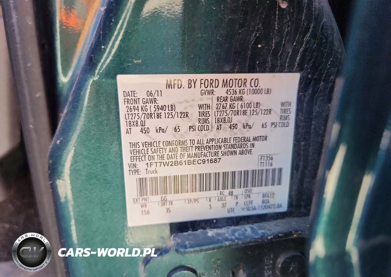 2011 Ford F250 Super Duty VIN:1FT7W2B61BEC91687 - 12