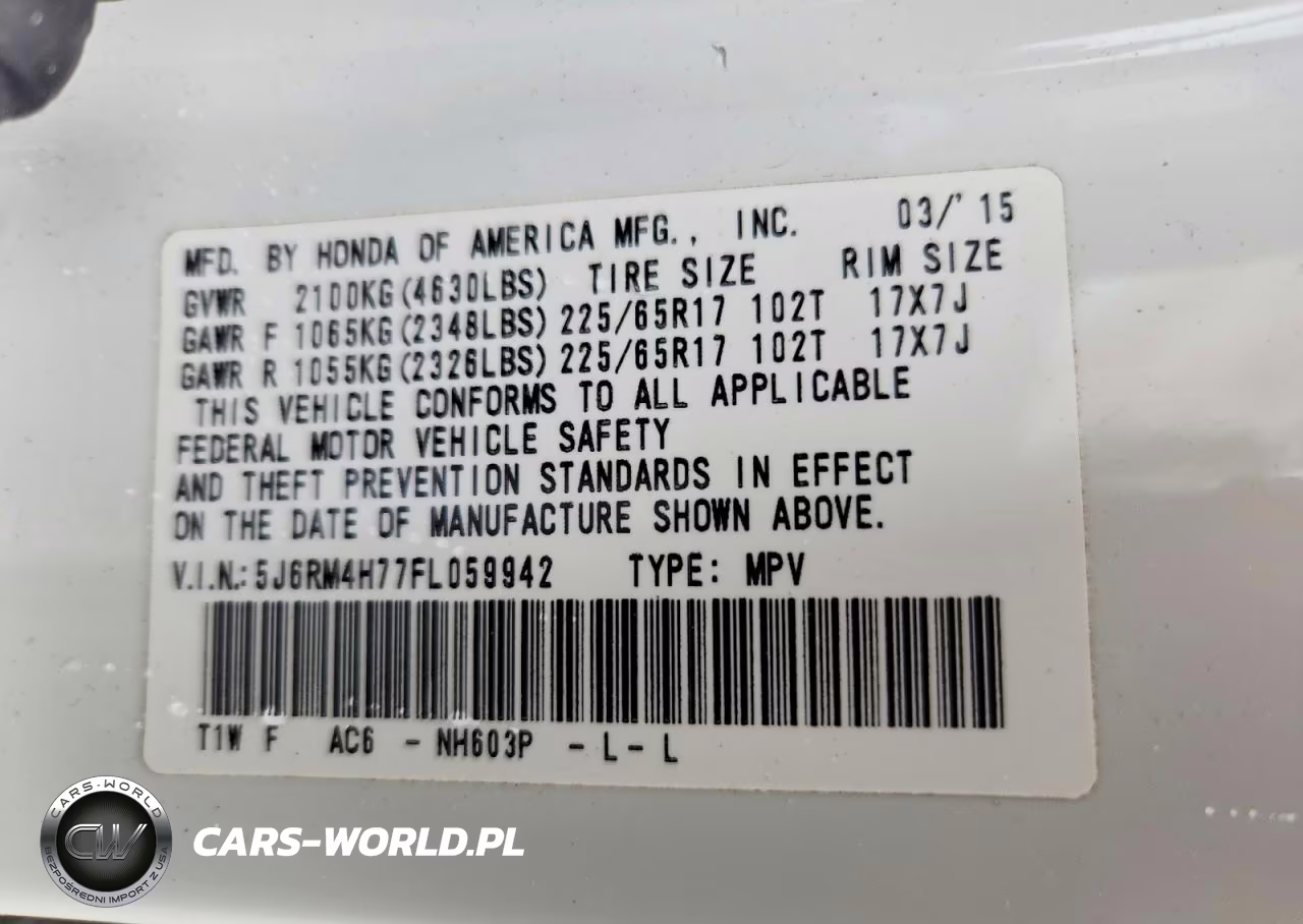 2015 Honda Cr-V Exl VIN:5J6RM4H77FL059942 - 13