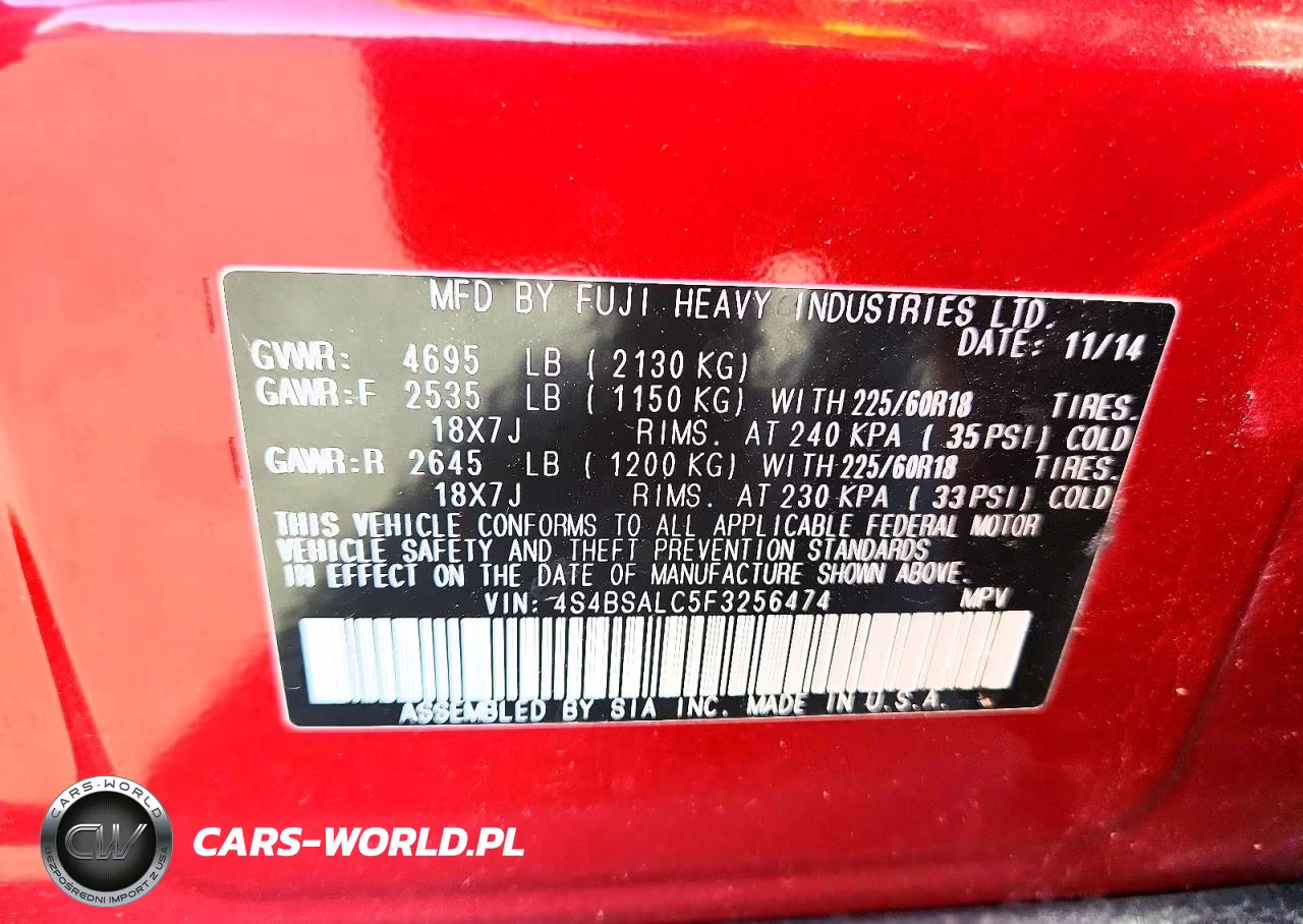 2015 Subaru Outback 2.5I Limited VIN:4S4BSALC5F3256474 - 13
