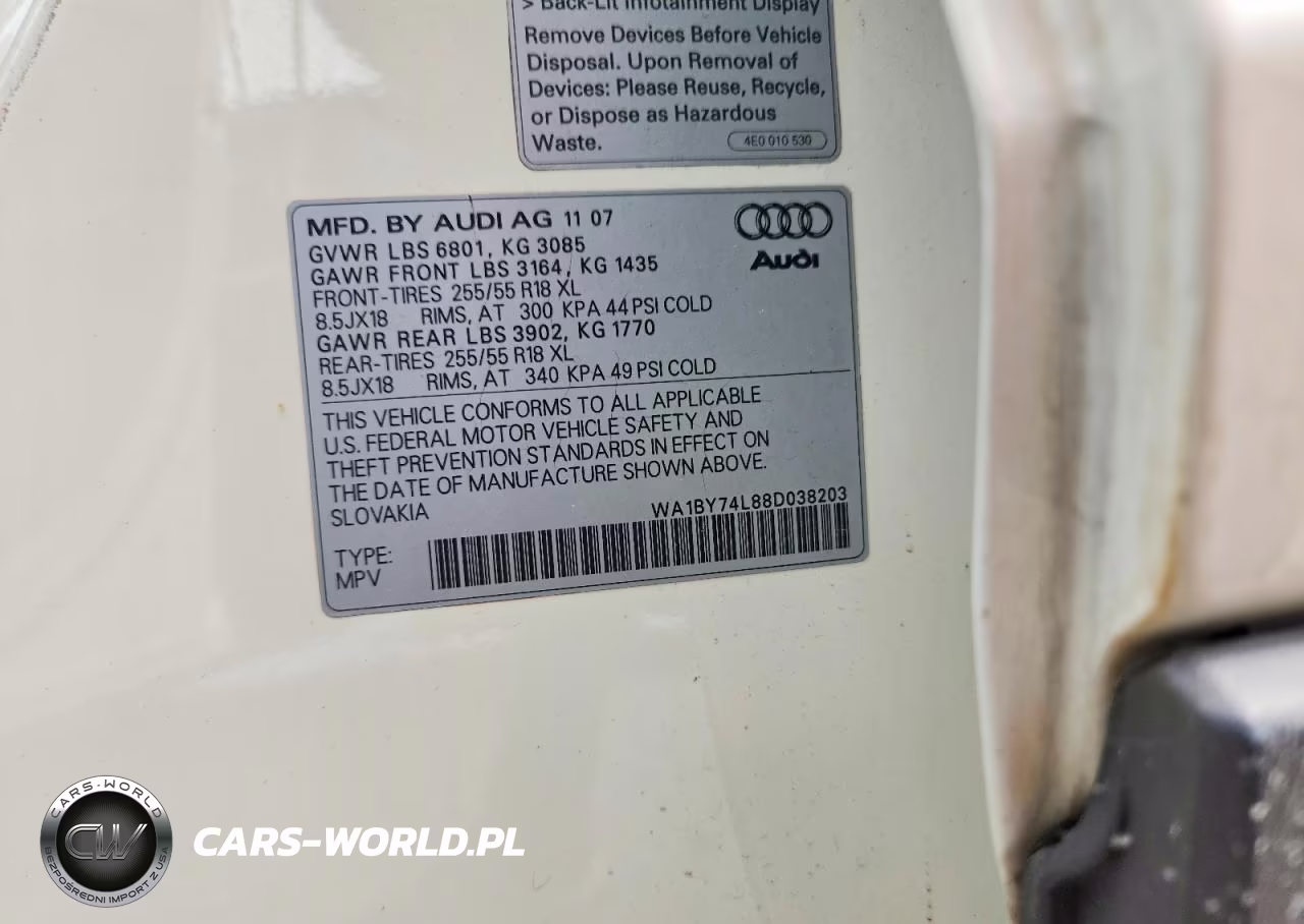 2008 Audi Q7 3.6 Quattro Premium VIN:WA1BY74L88D038203 - 13