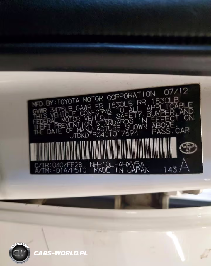 2012 Toyota Prius C Two VIN:JTDKDTB34C1017694 - 12
