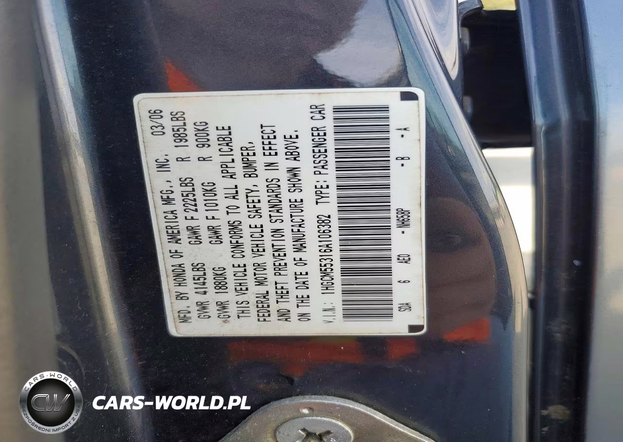 2006 Honda Accord Se VIN:1HGCM55316A106382 - 12