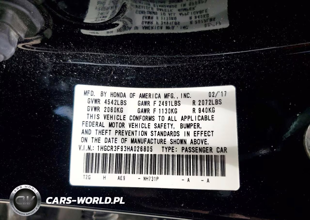 2017 Honda Accord Touring VIN:1HGCR3F93HA026805 - 12