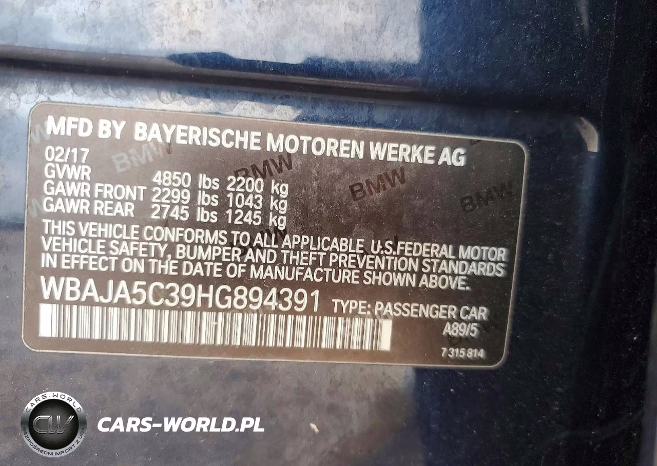 2017 BMW 530 I VIN:WBAJA5C39HG894391 - 12